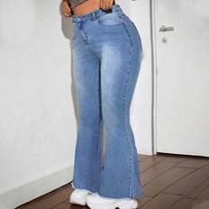 Blå Plus Size Jeans Hög midja Skinny Flared Byxor American Retro Hot Girl Outfit Flare Leggings Casual outfit Stretchkläder - Ljustvätt - 0XL,1XL,2XL,3XL,4XL