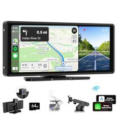 2025 Neuestes Wireless CarPlay & Android Auto Display mit 2K Frontkamera, 1080P Rückfahrkamera, 9.3-Zoll IPS Touch Screen CarPlay Display mit Bluetooth, Mirror Link, Sprachassistent, 64G TF Karte