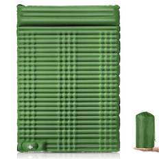 Double Self Inflating Sleeping Pad Camping Bed for Adults with Built-in Foot Pump and Pillows Army Green