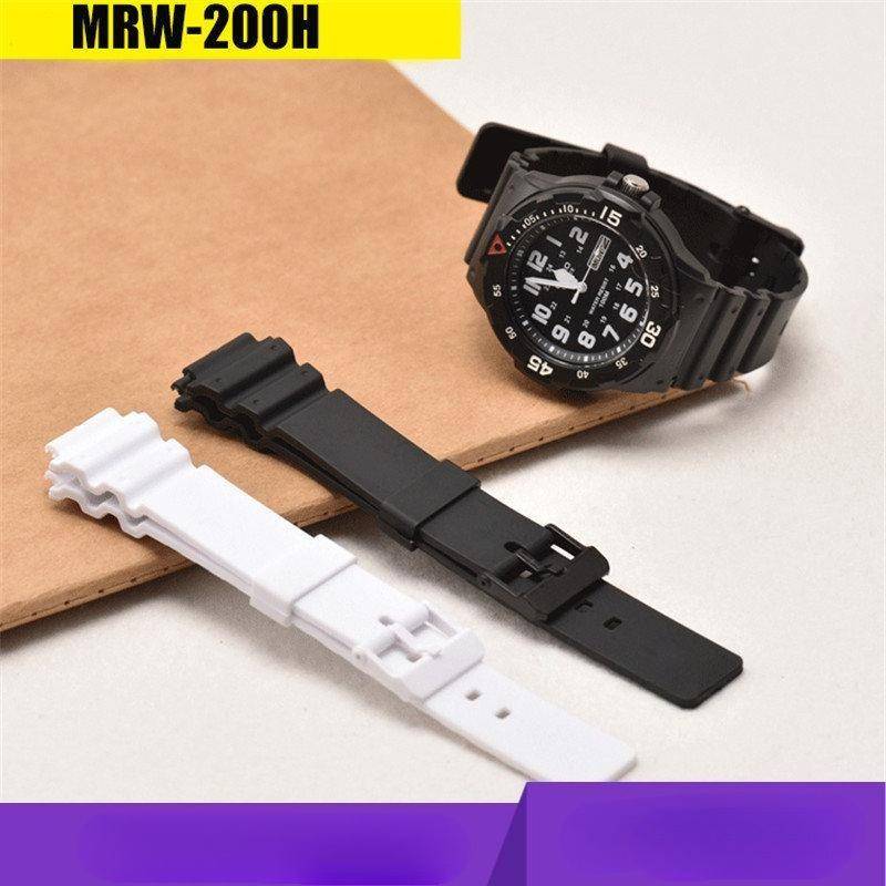 Hartsarmband för Casio MRW-200H 18MM Klockarmband Herrsport Vattentät Svart Vit Ersättningsklocktillbehör vit