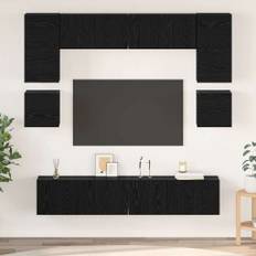 vidaXL TV-møbelsæt 8 pcs Sort Eg 80 x 30 x 30 cm Konstrueret træ