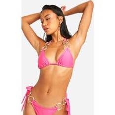 Diamante Bikini-Topp I Triangelform Med Guldtrim, Pink - 38