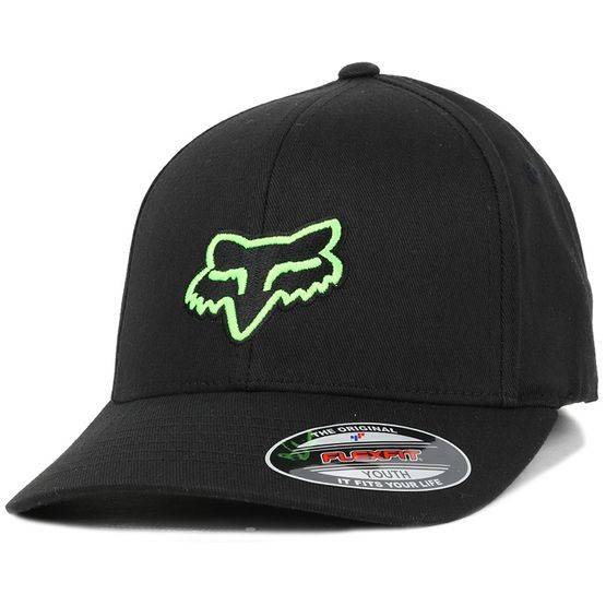 Fox - Svart flexfit Keps - Kids Legacy Black/Green Stretch Fit @ Hatstore