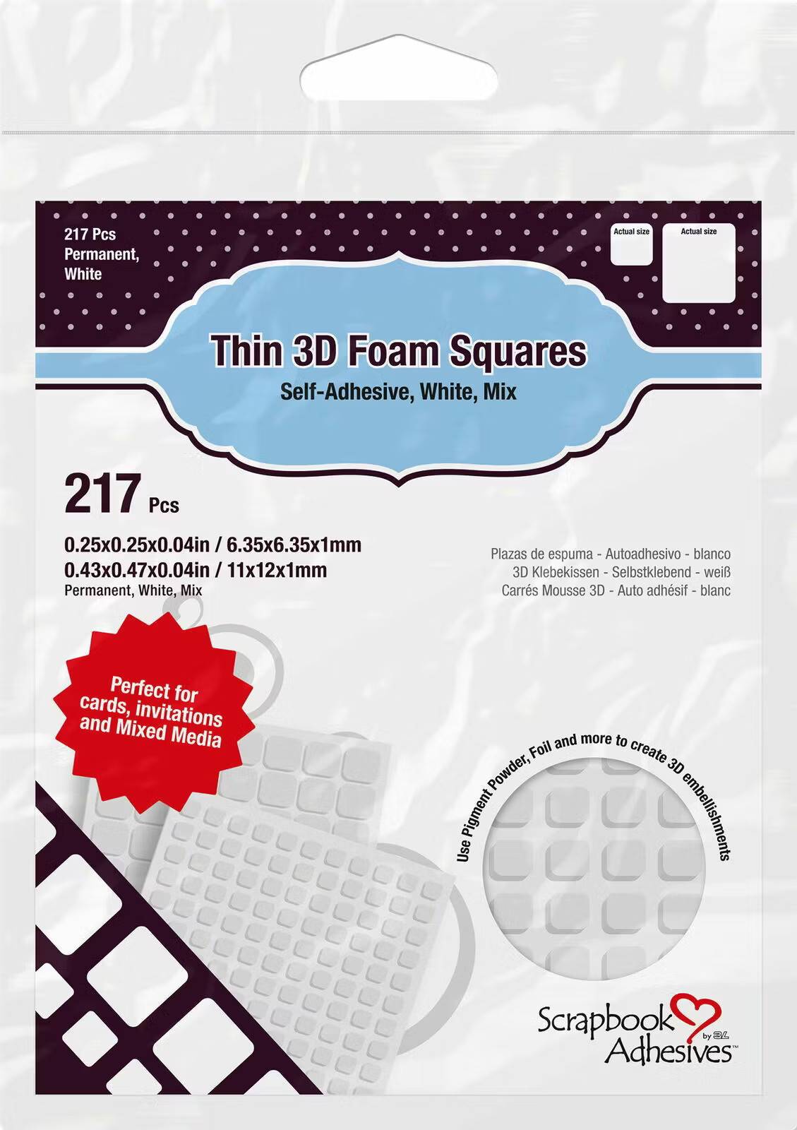Scrapbook Adhesives - 3D Foam Squares White Mix 2 mm