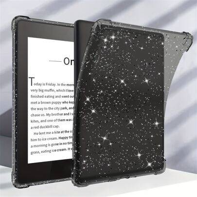 Svart transparent glittrande skyddsfodral, kompatibelt med Kindle (11:e gen - 2024 års utgåva) (6 tum) / 7 tum Kindle Paperwhite (2024), Colorsoft Sig - Svart transparent glitter (Multi-size)