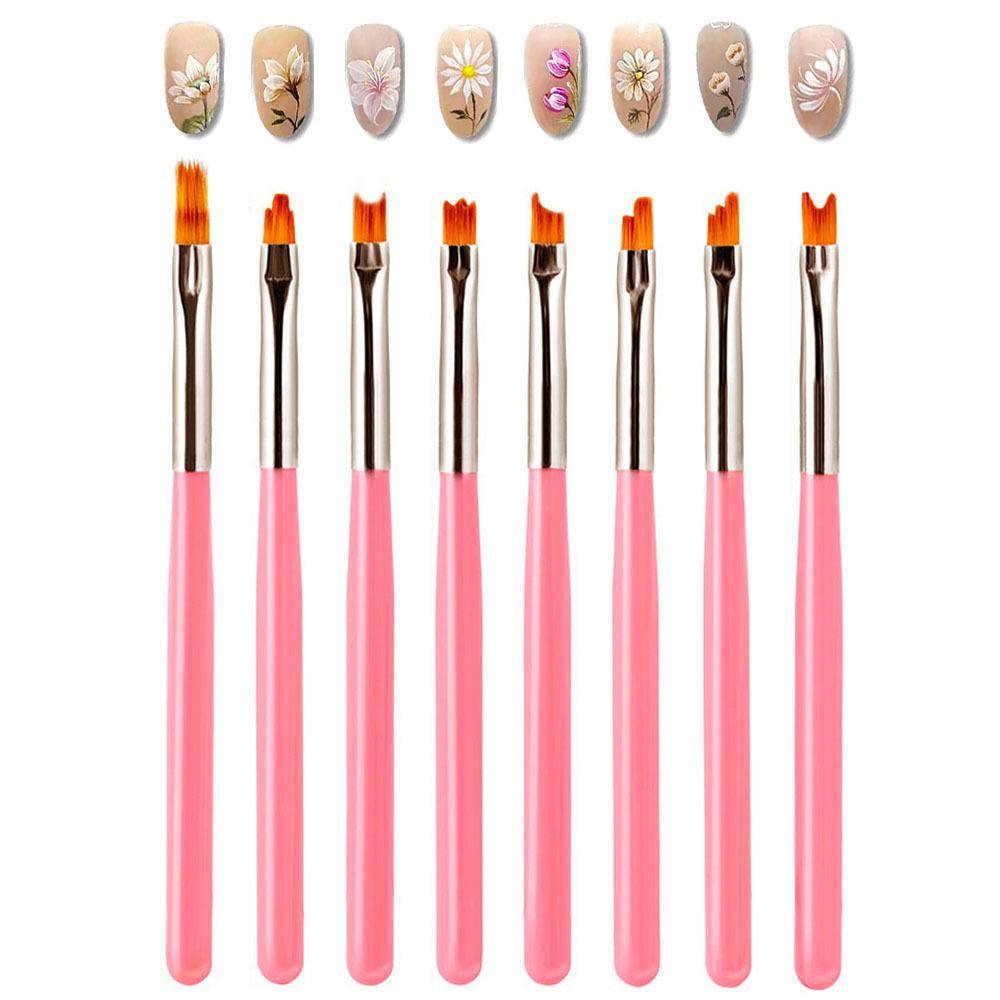 8Pcs Acrylic Nail Brush Flower Drawing Pen Nail Painting Brush Gradient Design Manicure Nail Art Polish Pen Tool