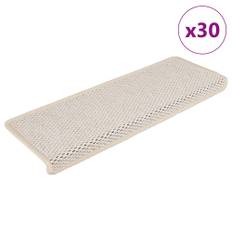 Trappmattor självhäftande sisal-look 30 st 65x21x4 cm gräddvit