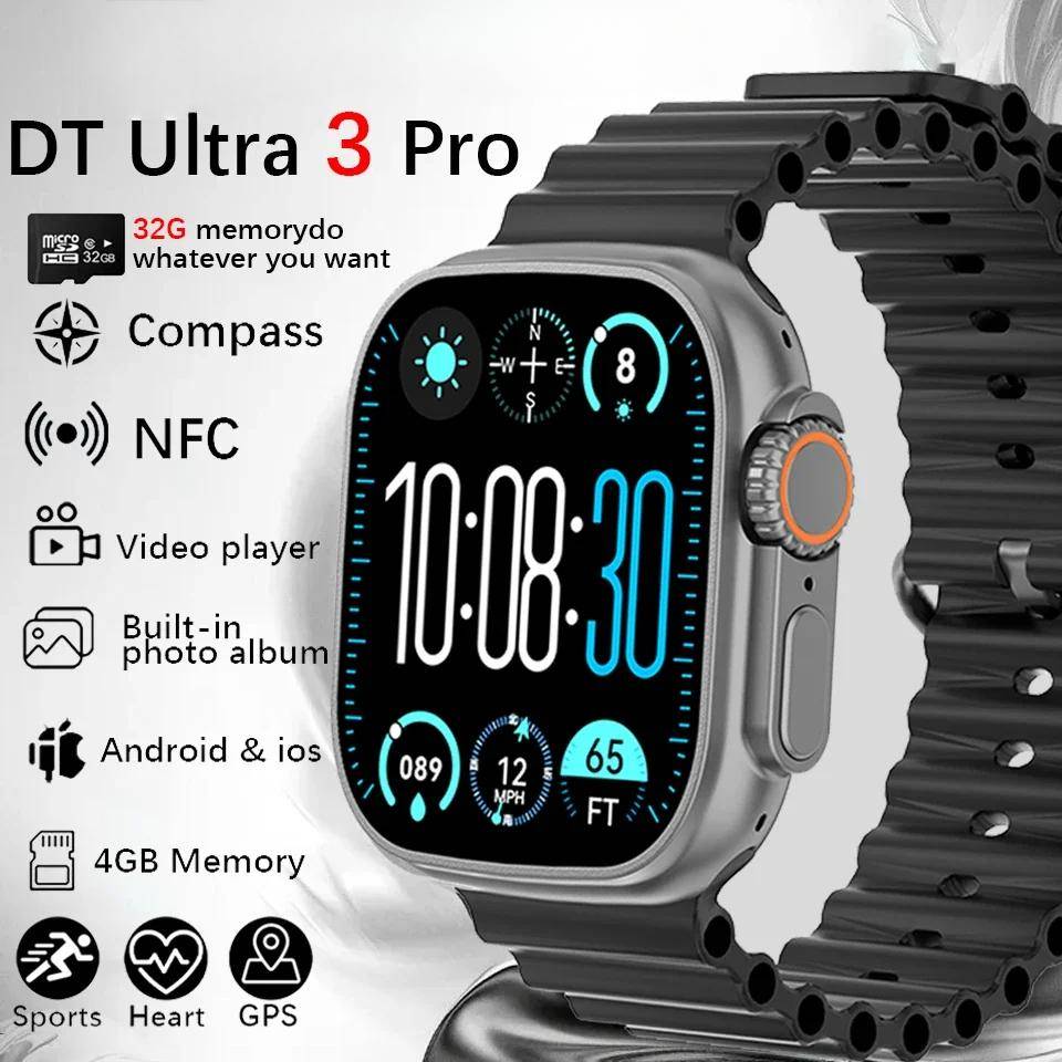 DT Ultra 3 Smartwatch Amoled-skärm 4GB MP3 MP4-spelare Bluetooth Nätverksdelning App Store ChatGPT Smart AI-klocka Man Sportklocka