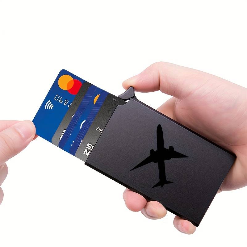 TEMU Men's Wallets & Card Pop Up Cases Holder Anti-theft Wallet For Rfid Protection Print A Cool Plane 4 Pattern Slim Card Case Women Men Thin Aluminum Bank Metal Card Case With Rfid Blocking