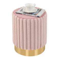 rund sammetsottomansk klädd fotpall med robust metallbotten φ37 x 43 cm rosa