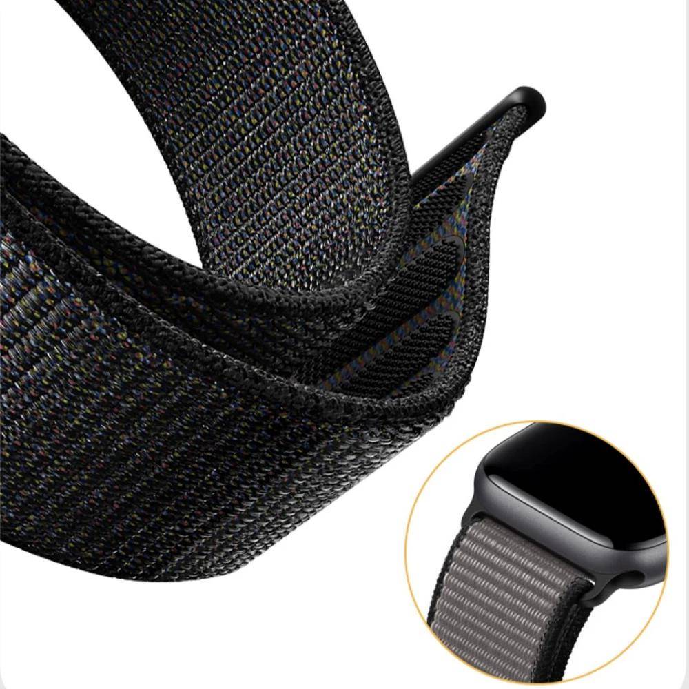 Nylon Loop-rem För Apple Watch-band 46mm 44mm 40mm 41mm 45mm 42mm Originalrem iWatch Serie 11 10 SE 9 8 Ultra 3 black