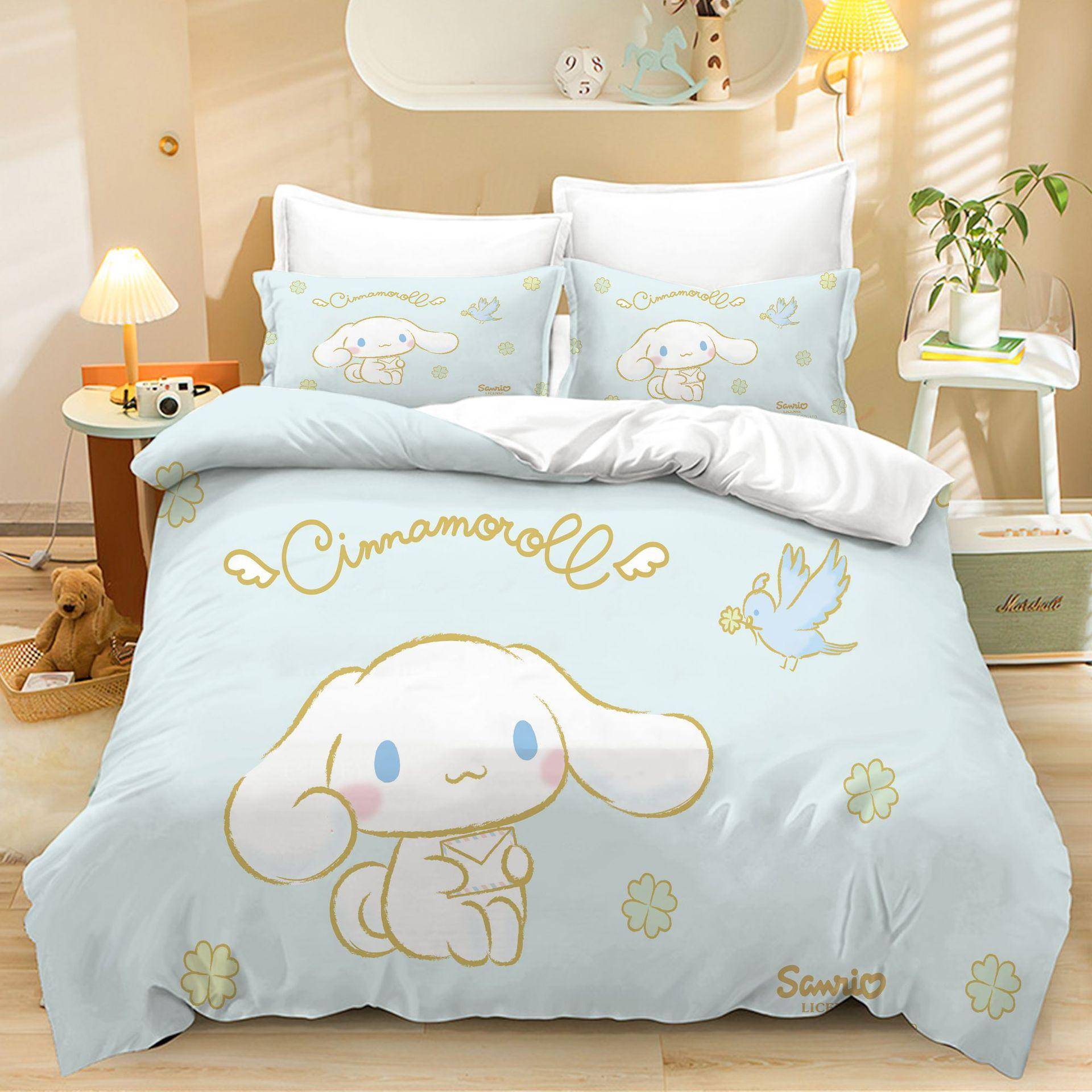 Sanrio Pom Pom Purin Cinnamoroll Sängkläder Täcke Överkast Påslakan Örngott 2-3 Delar Set för Barn Vuxen US Twin173x218cm