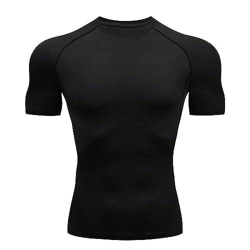 VGEBY Kompressionsskjortor för Män,Cool Dry Short Sleeve Compression Shirts Sport T Shirts Atletisk Träningströja för Löpning Sport Fitness (Svart)
