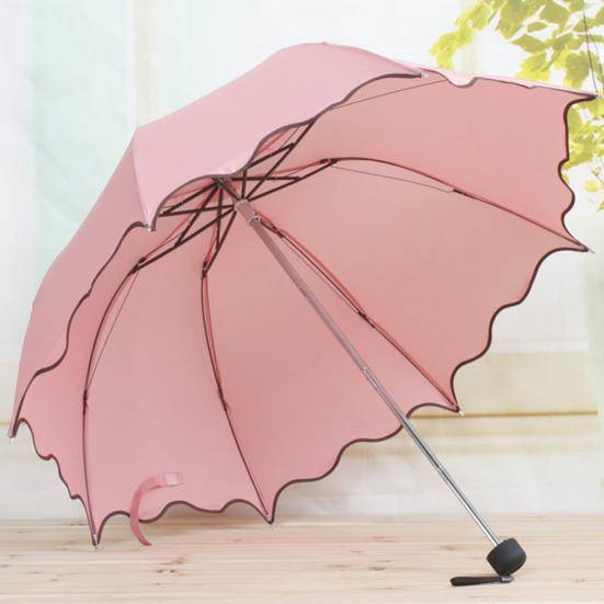 Lovely Women Lotus Leaves Anti UV Dome Parasoll Outdoor Sun/Rain Folding Paraply rosa