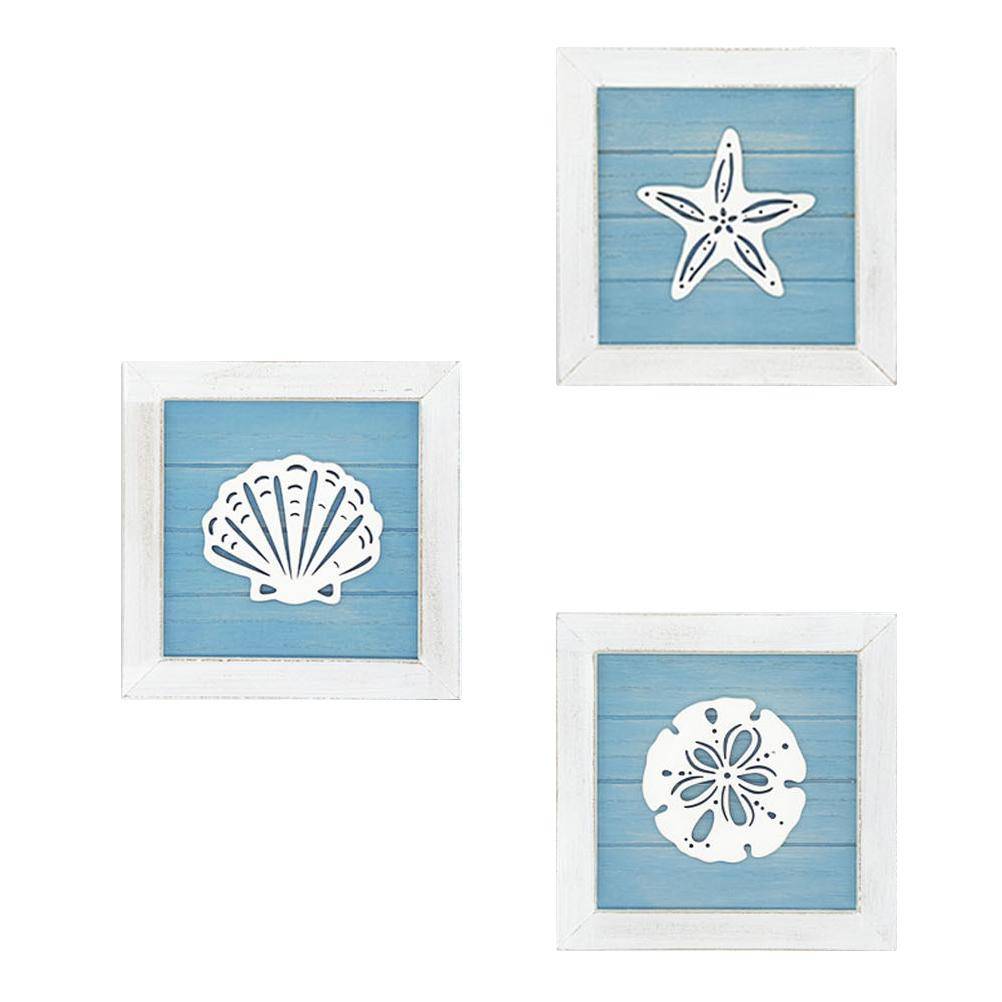Havstema Strandväggdekor 3D Väggkonst med Sjöstjärna Snäcka Sanddollar Vintage Strandhem Shell