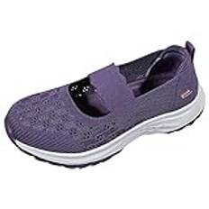 Damsneakers med mjuk sula, sportskor för kvinnor, halkfria sneakers, nätlöparskor utan skosnören, promenadskor, slip-on, fritidsskor, sportiga träningsskor, bekväma löparskor för gator, lila, 40 EU