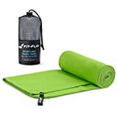 Fit-Flip microfiber handduk - kompakt, ultralätt och snabbtorkande microfiberduk – en perfekt resehandduk, sporthandduk och strandhanduk – handdukar för camping (70x140cm grön)