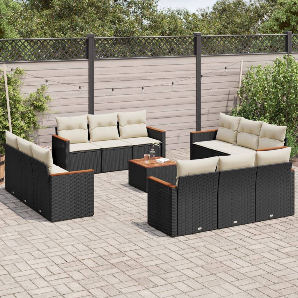 Sofasæt Til Haven 12 Dele Med Hynder Polyrattan - Sort og cremefarvet / Med bord
