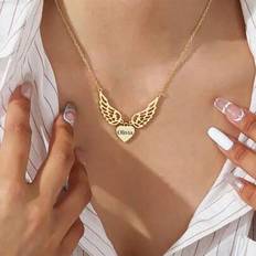 Anpassat namnhalsband i rostfritt stål med bokstäver, personliga smycken, hjärtformat hänge, trendigt enkelt justerbart sexigt och charmigt present ti - Guld