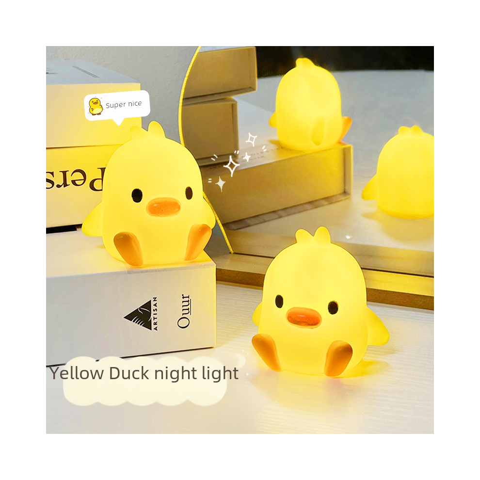 Soft Light Duck Nattlampa, Helnattssällskap med Tryckknapp, Bärbar LED-lampa Tillverkad av BPA-fri silikon, Uppladdningsbar Nattlampa med Söt Bil