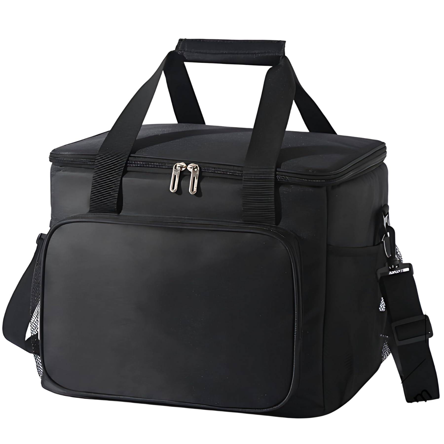 Mellbo Cooler Soft Insulated Cooler Large Capacity with Exterior Side Handheld or Shoulder Aluminum Black Box, Bag, Foldable, (27L), Pocket, Net, svart