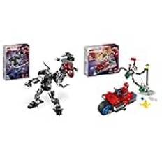 LEGO Marvel Venom Mech vs. Miles Morales, bewegliche Actionfiguren für Kinder & Marvel Motorrad-Verfolgungsjagd: Spider-Man vs. Doc Ock, Superhelden-Spielzeug