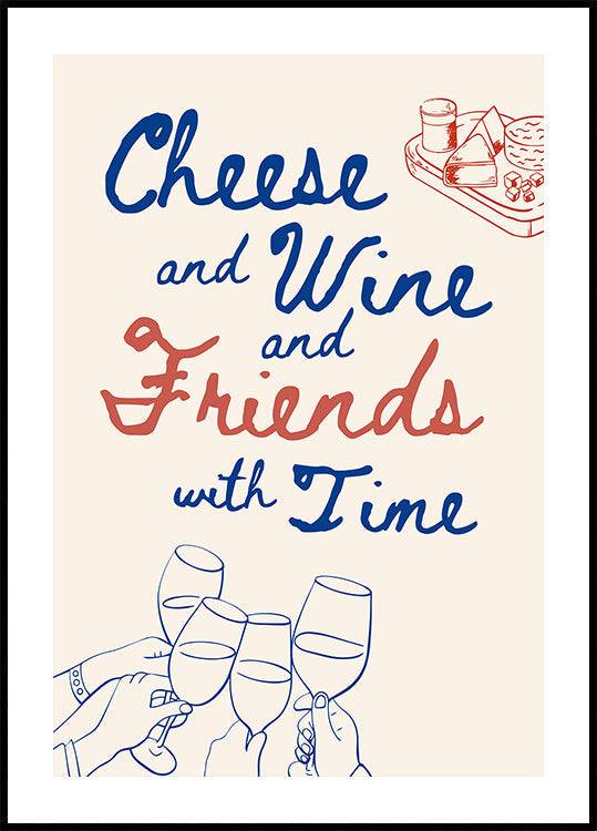 Cheese and wine, Text + Illustration Poster (100x140cm) - Plakater > Typografiska Posters, Linjekonst Posters, Kök Posters, Illustrationsposters, BD