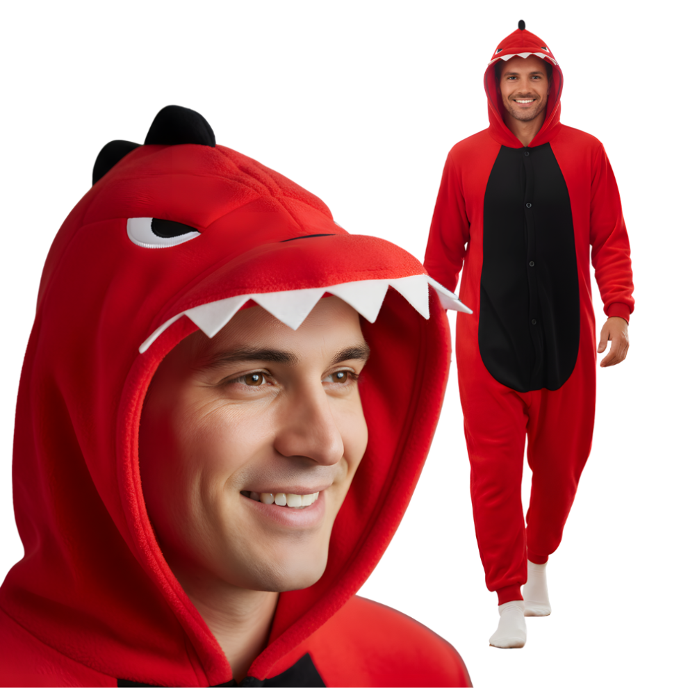Kigurumi Pyjamas Kostume Rød Dinosaur XXL: 185-195cm