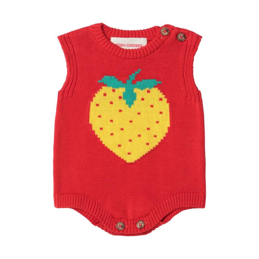 Bobo Choses Pixel Strawberry Strikket Romper - Kids - unisex - Rød - 68 CM - Bomuld