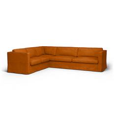 IKEA - Överdrag till Karlstad hörnsoffa (2+3), Cognac, Sammet - Bemz