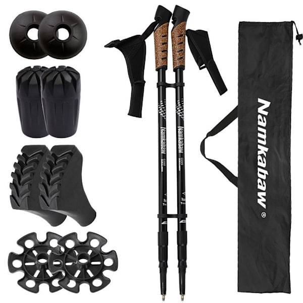 Vikbara vandringsstavar i aluminiumlegering med mjukt korkhandtag för vandring och trekking Black