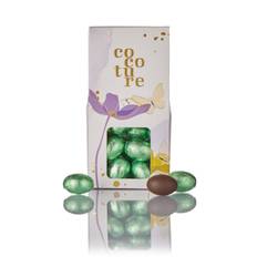 Cocoture æske i lilla med fyldte påskeæg i grøn folie - 95-100g