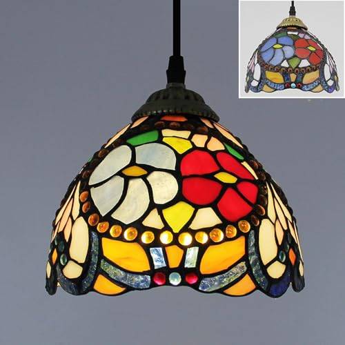 Mengjay Tiffany-stil Hänglampa, Färgglad Glas Taklampa, 20 cm Diameter, Vintage Dekorativ Belysning Lämplig för användning i hallar, sovrum, kök och korridorer. (Style.I)