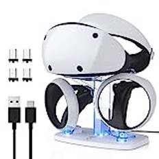 MoKo Controller laddningsstationer för PSVR 2, PSVR 2-laddningsstation med VR-headsethållare, överladdningsskydd, LED-ljus, laddningsdocka för PS5 VR2 med 4 magnetiska donglar och typ-C-kabel