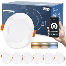 DUSKTEC LED infälld spotlight Smart 230V platt, LED infällda armaturer Alexa och APP-kontroll 10W 1000LM, 2700K-6000K Vit justerbar, LED Spot Dimbar, 6x IP44 Takstrålkastare för Sovrum Korridor Hall