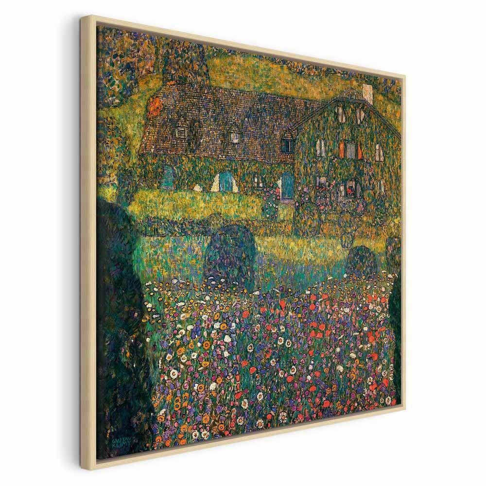 Gustav Klimt billede på lærred - Landhus ved Attersee-søen - 80 x 80 cm - I en naturlig træramme