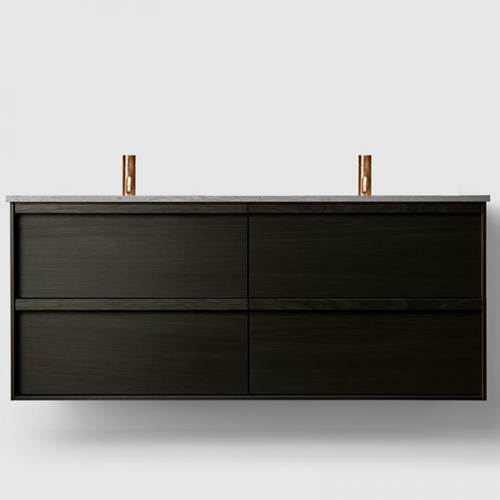 Tvättställsskåp Haven H2 140 cm Dubbelt Handfat: Dark Wood / Porslin