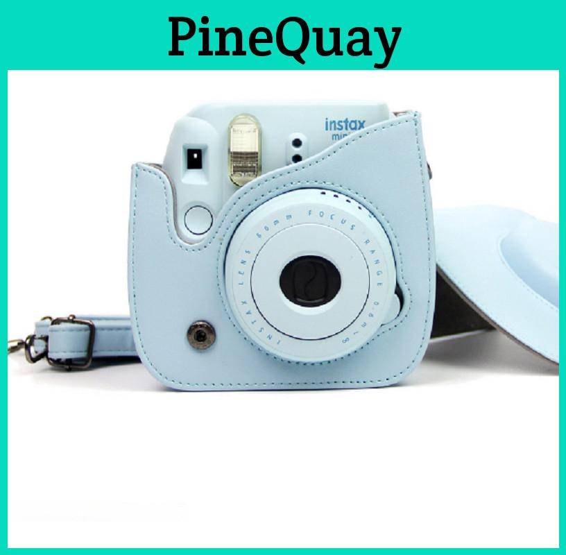 Fujifilm Instax Mini 8/8+/9 Kamera Läderfodral Frostblå Och Flammröd Färgval