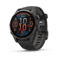 Fenix 8 - 47mm, AMOLED Running Smartwatch - Sapphire/Carbon Grey DLC Titanium w Black/P.Grey Silicone Band / 47mm