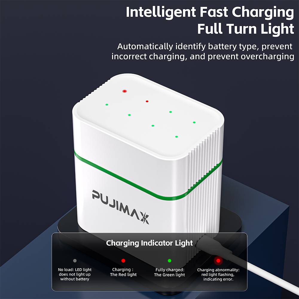 PUJIMAX 8 Slot 1.2V Ni-MH/Ni-Cd Battery Charger Charging Compartment Smart Flip Top Charger for Ni-MH/Ni-Cd AA/AAA Batteries