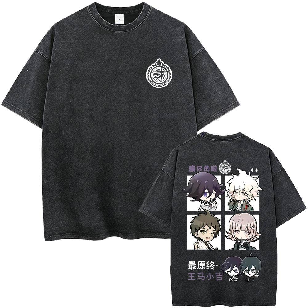 Tvättad Vintage Anime Danganronpa Nagito Komaeda Kokichi Oma Grafisk T-shirt Herr Dam Manga Retro Överdimensionerad Kortärmad T-shirts cm black