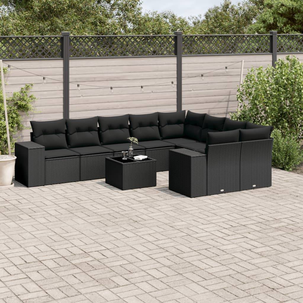 Sofasæt Til Haven 9 Dele Med Hynder Polyrattan - Sort / Med bord