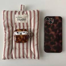 Retro ljus bärnstensfärgad leopardtryck telefonfodral + hörlursfodral Set kompatibel med IPhone 16 Pro Max/15 Pro Max/14 Pro/13 Pro/13/12/11 + Pro 2/ - Rostad brun (AirPods1/2,AirPods Pro,AirPods 3,AirPods Pro (2nd generation),AirPods 4)
