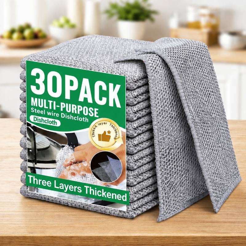 30pcs Multi-functional Steel Wire Cleaning Cloths, Non-scratch Dishcloths For Kitchen Use, Suitable For Cookware, Skillets And Sinks