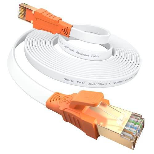Nixsto Cat 8 Ethernet-kabel 3 m, hög hastighet 40 Gbps 2 000 MHZ platt LAN-kabel nätverkskabel med RJ45-kontakt för router, modem, switch, spel, TV-box snabbare än Cat5e/Cat6/Cat 7