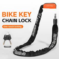 TEMU Bike Chain Lock, Heavy-duty Iron Anti-theft Bicycle Chain, Polished , Mechanical Knob Control, With Sliding Cover, Secure Button, For Mountain, Road, Electric Bikes - Black
