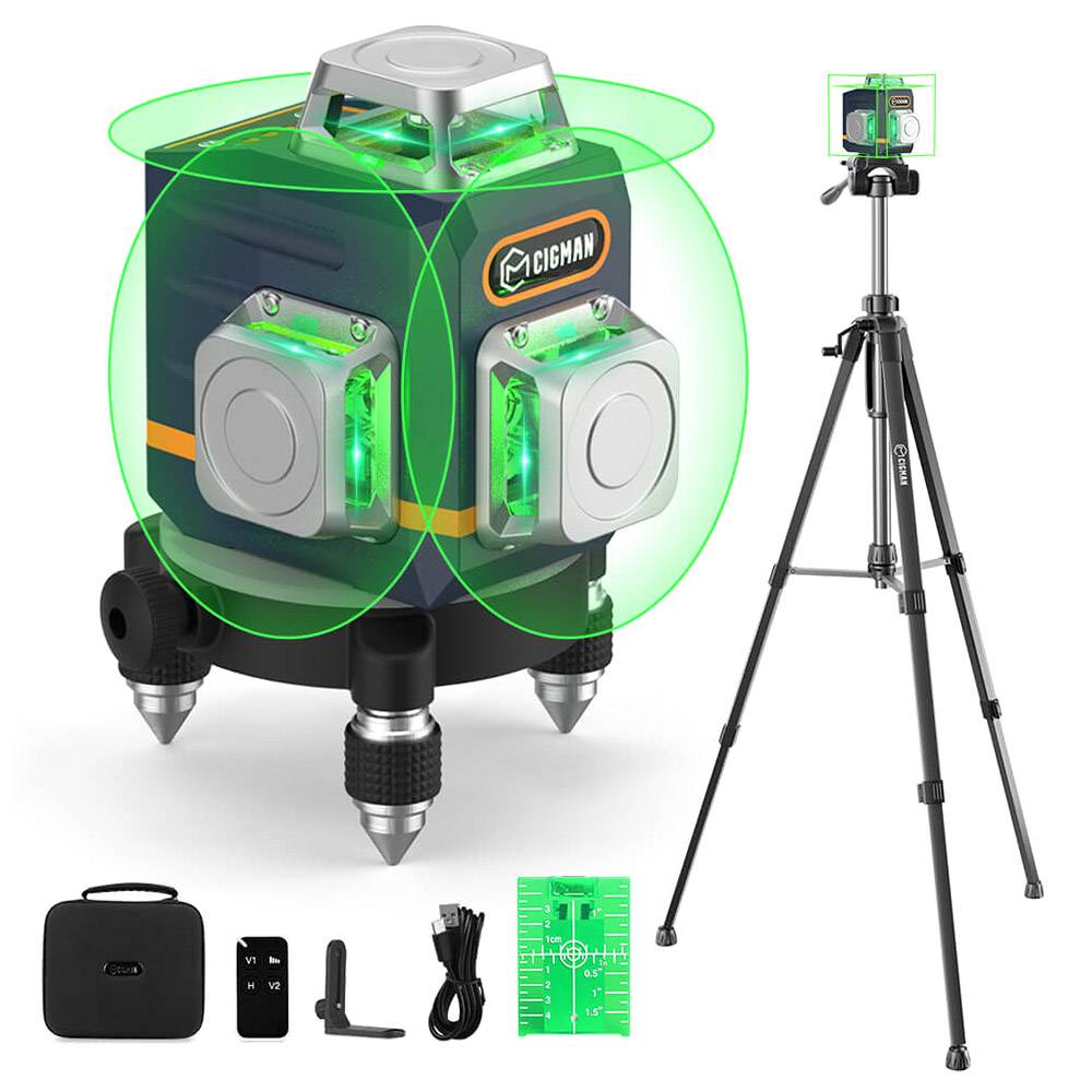 CIGMAN CM-701T 3x360° Self-Leveling Laser Level - 1.5m Tripod, Remote-Controlled, 4000mAh Battery
