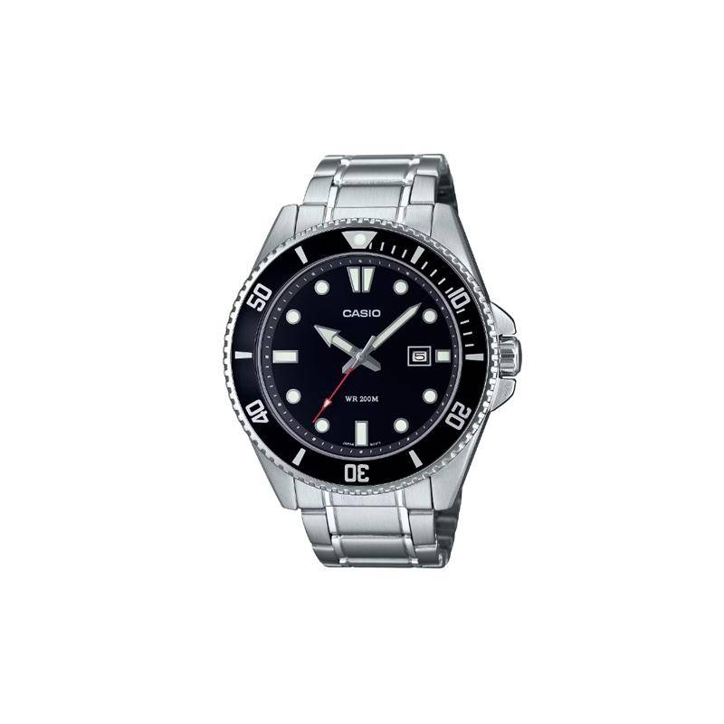 Casio MDV-107-serien 200 meter vattentät kvartsverk rostfritt stålarmband japansk och koreansk klocka herrklocka svart urtavla MDV-107D-1A1 svart