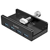 ORICO USB Hub Clip-typ, 4-portar, USB 3.0 hubb 5 Gbps, Super Speed Mini Aluminium Datahub med 150 cm kabel (A till A, svart) för bildskärmar, skrivbord (utan strömförsörjning) – svart