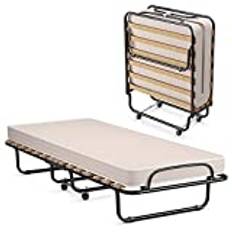 COSTWAY ☀️ 80 x 190 cm gästsäng med madrass av returskum, vikbar enkelsäng, stabil metallsäng som kan belastas upp till 130 kg, hopfällbar säng på hjul, vikbar säng, kontor, gästrum, bärbar säng